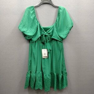 Lily Rose Green Tie-Front Puff Sleeve Mini Dress